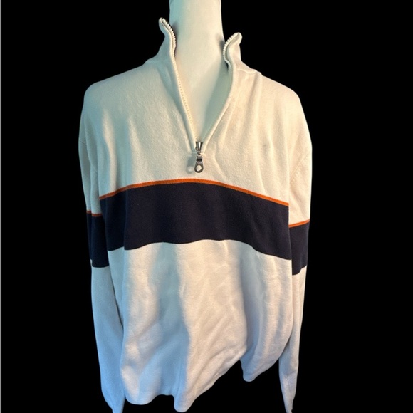 Cream and Navy Zip Up Sweater with Stand-Up Collar - Picture 2 of 5